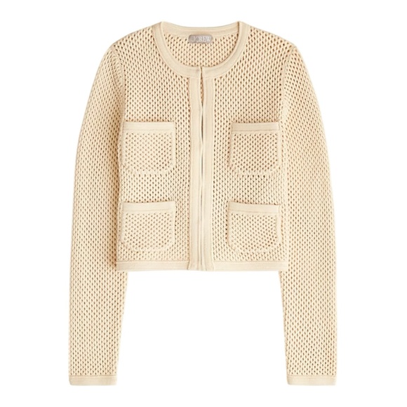 J Crew Light Beige Open Knit Pointelle Stick Cardigan Womens Size S Cotton - Picture 4 of 11